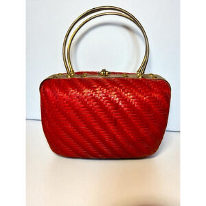 Vintage Forsum Woven Bag Natural Wicker Handbag Italy Red Small Brass Handle